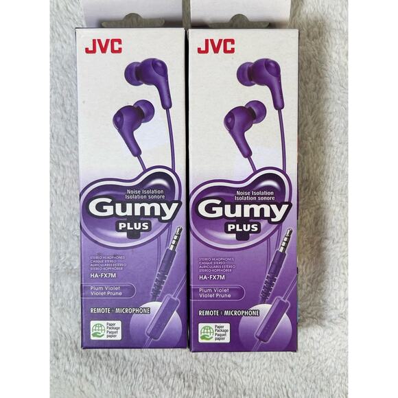 JVC Gumy Plus Noise Isolation 3.5mm Wired Headphones Built in Microphone x2 - Picture 1 of 2